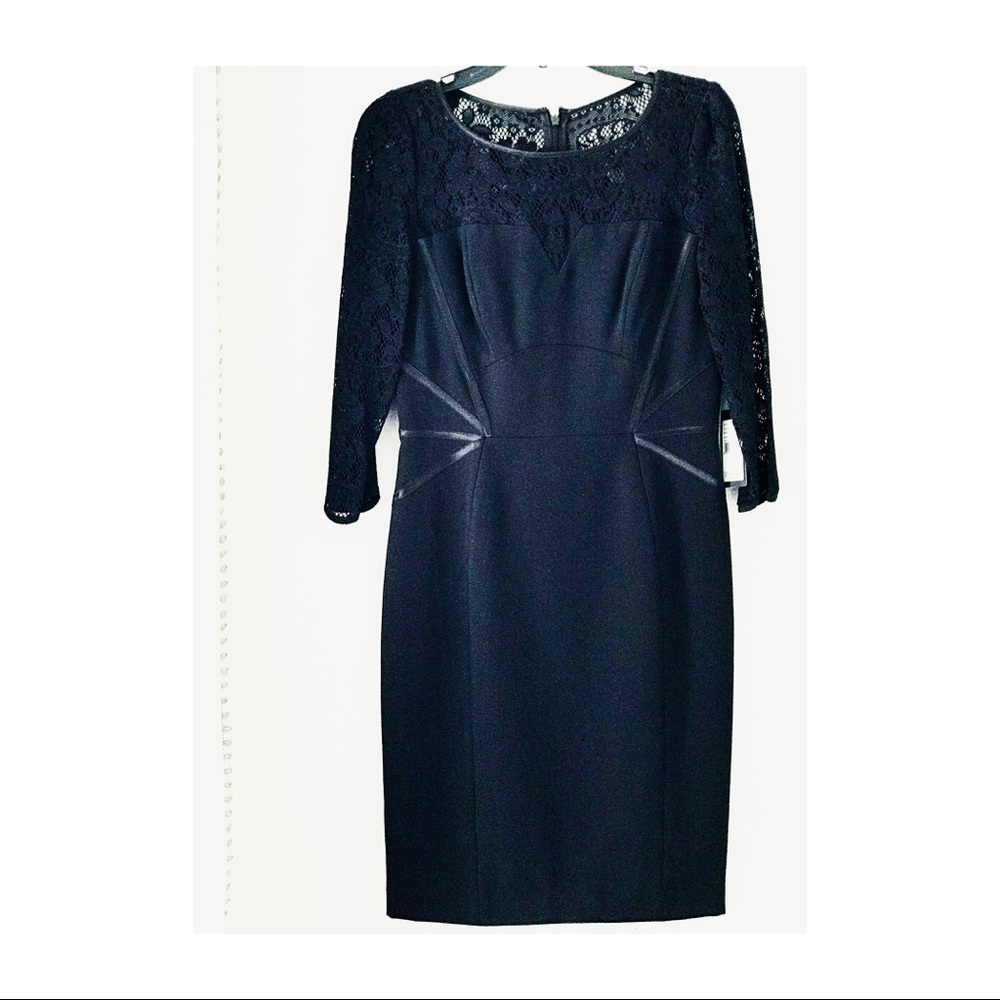 💃🏽🎊NYE Black Crepe Lace Combo Sheath Dress